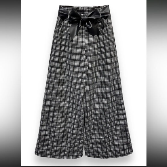 MADE IN ITALY PLAID WIDE LEG PANTS - Picture 1 of 3